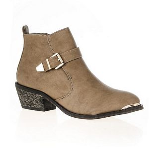 Quiz Taupe PU Gold Plate Ankle Boots