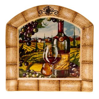 Hand painted Tuscan View 13 inch Ceramic Arched Platter Certified International Serving Platters/Trays
