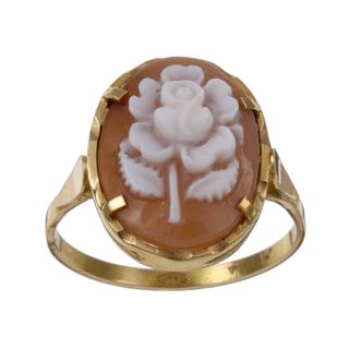 14k Yellow Gold Hand carved Shell Cameo Flower Ring Cameos
