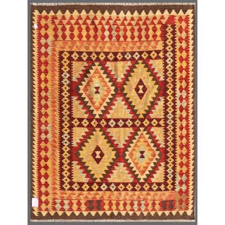 Afghan Hand knotted Mimana Kilim Red/ Beige Wool Rug (5' x 6'5) 5x8   6x9 Rugs