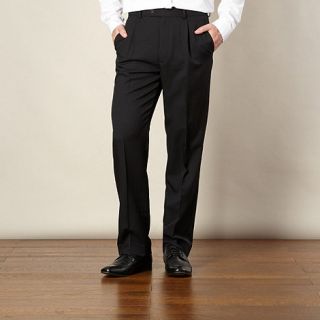 Thomas Nash Black herringbone single pleat formal trousers