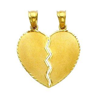 14K Yellow Gold Medium Couple Broken Heart Charm Pendant The World Jewelry Center Jewelry