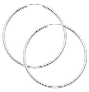 14K White Gold 2mm Thickness High Polished Large Endless Hoop Earrings (1.8" or 45mm Diameter) The World Jewelry Center Jewelry