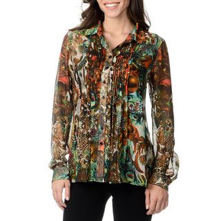 Grace Elements Women's Sheer Animal Print Blouse with Cami Grace Elements Long Sleeve Shirts