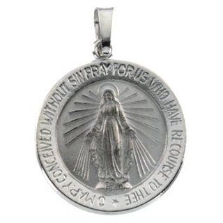 14K White Gold Miraculous Medal Charm Pendant Jewelry
