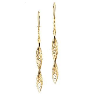 14K Yellow Gold Fancy Twisted Dangle Hanging Earrings for Women The World Jewelry Center Jewelry