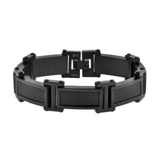 Black Ion plated Stainless Steel Carbon Fiber Link Bracelet Men's Bracelets
