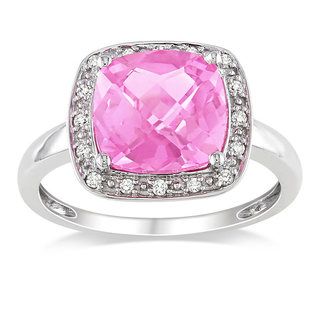 Miadora 10k White Gold Created Pink Sapphire and 1/10ct TDW Diamond Ring Miadora Gemstone Rings