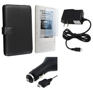 4 piece Leather Case/ Screen Protector/ Chargers for  Kindle 3 Eforcity e Book Reader Accessories