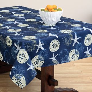 Batik Shell Dark Ocean Tablecloth (Zipper Options Available) Table Linens