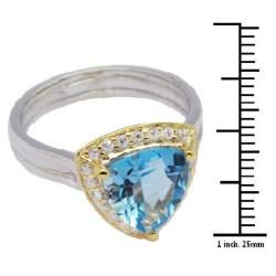 De Buman 18K Gold and Silver Blue Triangle cut Topaz and Cubic Zirconia Designer Ring Gemstone Rings