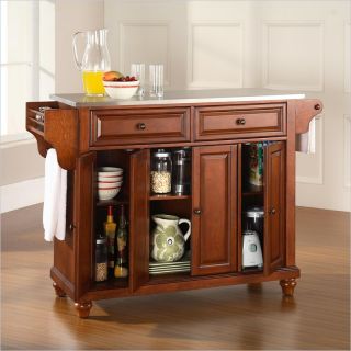 Crosley Furniture Cambridge Stainless Steel Top Kitchen Island in Classic Cherry Finish   KF30002DCH