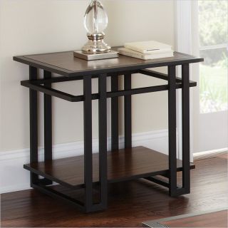 Steve Silver Company Micah End Table in Black Metal and Cherry Finish   MH200E