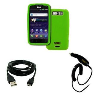 EMPIRE MetroPCS LG Connect 4G MS840 Silicone Skin Case Cover, Neon Green + USB 2.0 Data Cable + Car Charger Cell Phones & Accessories