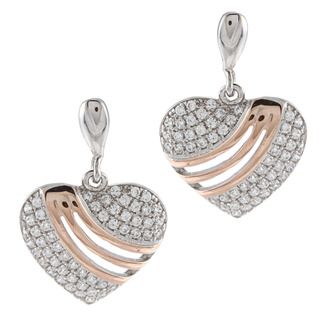 La Preciosa Silver and Rose Gold Cubic Zirconia Heart Earrings La Preciosa Cubic Zirconia Earrings