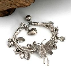 Beautiful Multi Strand Butterfly Garden Silver Bracelet (Thailand) Bracelets