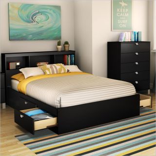 South Shore Affinato Full Mates Storage Bed Frame Only in Solid Black Finish   3270211