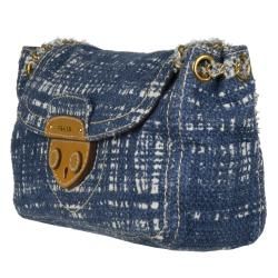 Prada Medium Blue/White Crosshatched Canvas Shoulder Bag Prada Designer Handbags