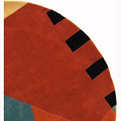 Handmade Rodeo Drive Krave Blue/ Rust N.Z. Wool Rug (5'9 Round) Safavieh Round/Oval/Square