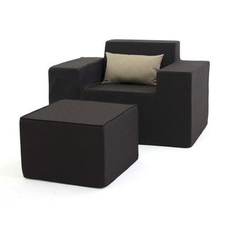 Black Upholstered Outdoor Foam Chair and Ottoman Other Patio Furniture