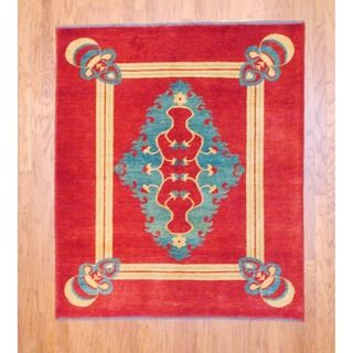 Afghan Hand knotted Vegetable Dye Red/ Green Wool Rug (5'4 x 6'4) 5x8   6x9 Rugs
