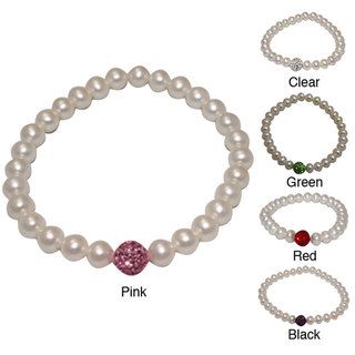 Pearlyta FW Pearl and Crystal Bead Stretch Bracelet (6 7 mm) Pearlyta Pearl Bracelets