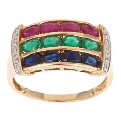 D'Yach 14k Yellow Gold Emerald, Sapphire, Ruby and Diamond Accent Ring D'Yach Gemstone Rings