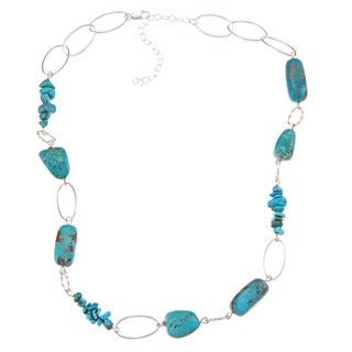 Glitzy Rocks Sterling Silver Turquoise Nugget And Chip Necklace Glitzy Rocks Gemstone Necklaces