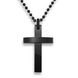 West Coast Jewelry Men's Blackplated Tungsten Carbide Polished Overlapping Cross Necklace West Coast Jewelry Men's Necklaces