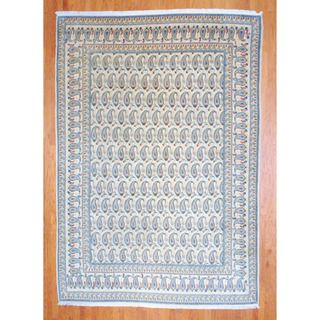 Antique Persian Hand knotted 1930's Kashan Ivory/ Light Blue Wool Rug (8'10 x 12'5) 7x9   10x14 Rugs