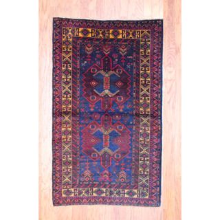 Afghan Hand knotted Tribal Balouchi Navy/ Red Wool Rug (3'7 x 6') 3x5   4x6 Rugs