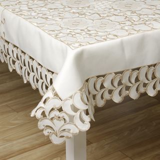 Prestige Two Tone French Floral Lace Table Linen 72 x 144 inches Table Linens