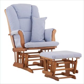 Stork Craft Tuscany Glider and Ottoman with Free Lumbar Pillow in Oak with Blue cushions   06554 53L