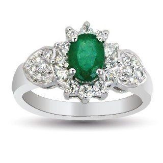 1.32 Ct Emerald & Diamond Engagement Ring Setting 18k White Gold Jewelry