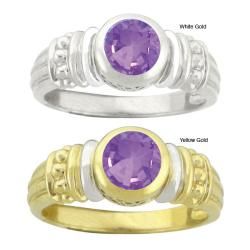 10k Gold Synthetic Amethyst Contemporary Round Ring Gemstone Rings
