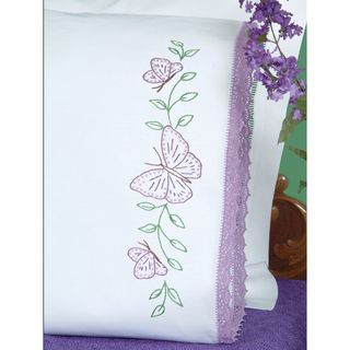 Stamped Pillowcases With Hemstitched Edge 2/Pkg Butterflies Jack Dempsey Cross Stitch Kits