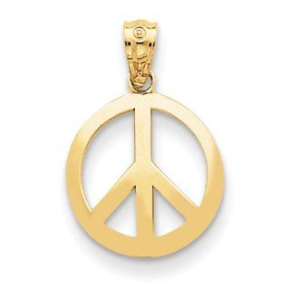 14k Yellow Gold Polished Peace Sign Circle Pendant. Metal Wt  0.56g Jewelry