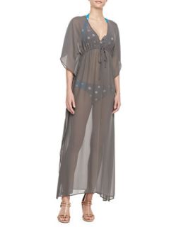 Womens Georgette Short Sleeve Long Caftan Coverup   Tommy Bahama   Cave (LARGE)