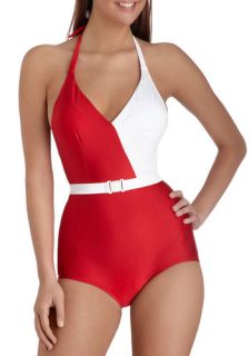 Esther Williams Splice of Life One Piece in Red  Mod Retro Vintage Bathing Suits