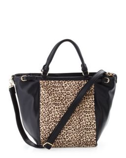 Cheetah Print Faux Calf Hair Tote Bag, Black   Adrienne Landau