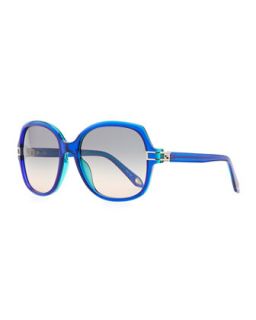 Round Plastic Sunglasses, Blue   Givenchy   Green/Blue