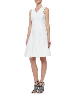 Womens Stretch Cotton Peplum A Line Dress, White   Derek Lam   White (44)