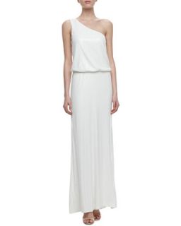 Womens One Shoulder Blouson Sequin Gown, Pearl   Laundry by Shelli Segal  