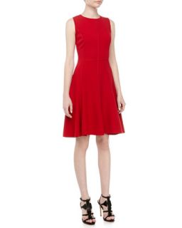 Womens Exposed Seam Fit And Flare Dress, Crimson   Halston Heritage   Crimson