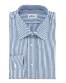Mens Striped Cotton Dress Shirt, French Blue   Brioni   Blue (15 1/2R)