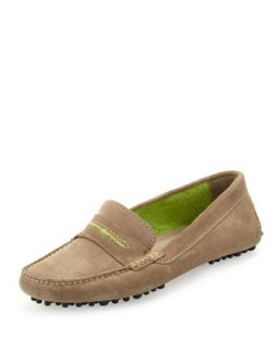 Terry Trimmed Suede Driver, Taupe/Lime   Manolo Blahnik   Taupe/Lime (36.5B/6.