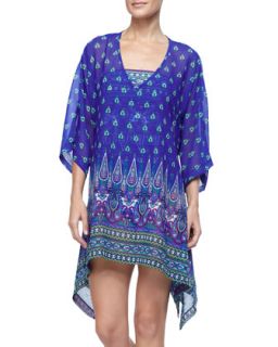 Womens Foulard Frenzy High Low Tunic Cover Up   Tommy Bahama   Surf blue multi