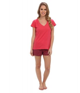 Tommy Hilfiger Basic V Neck Tee/Academy Cotton Short Set Womens Pajama Sets (Red)