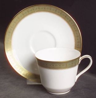 Royal Doulton Belvedere Flat Cup & Saucer Set, Fine China Dinnerware   Gold Desi