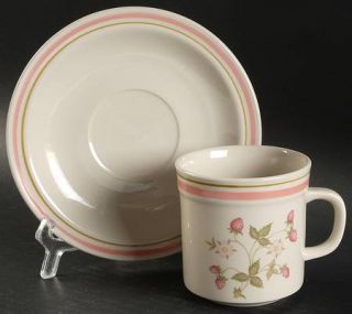 Newcor Strawberry Patch Flat Cup & Saucer Set, Fine China Dinnerware   Strawberr